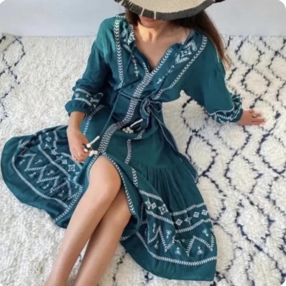 Teal Embroidered Maxi Dress